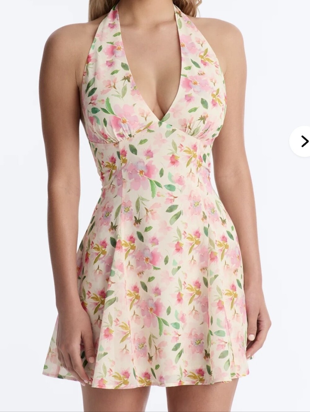 Floral Halter Skater Dress in Pink